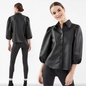 Zara Faux Leather Puff Sleeve Shirt Size L